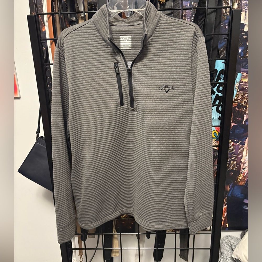 Callaway Men's Striped Gray Zip-Up Sweater